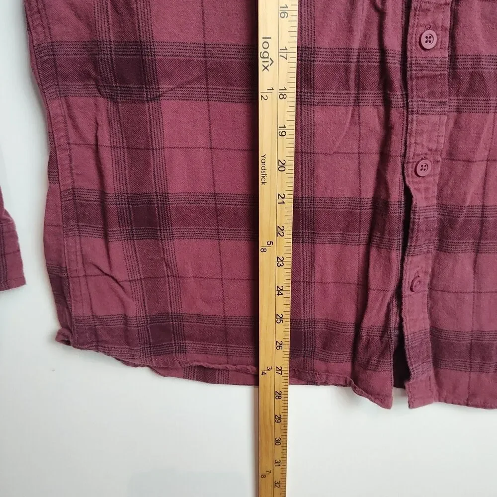 Fintech Button-Up Shirt Men's XL Maroon Plaid Long Sleeves Logo Collared - Picture 6 of 9